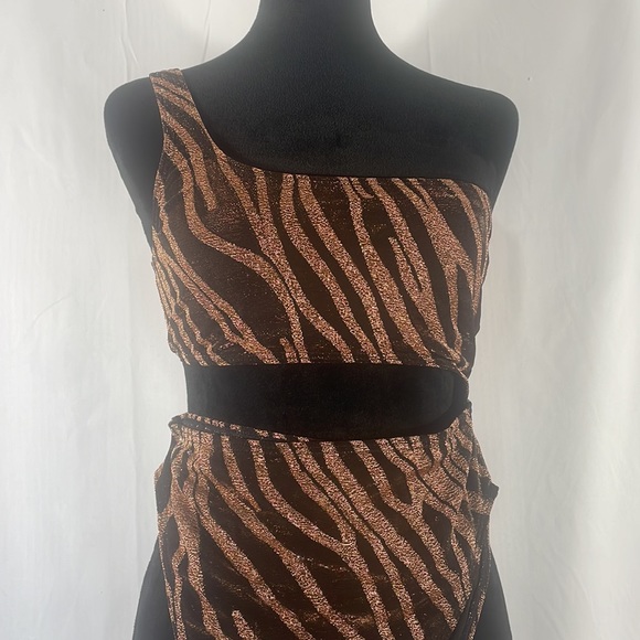 Zebra print monokini,1piece,2 piece-bathing suit,shimmery bronzegold black,Large - Picture 2 of 7